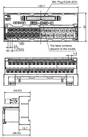 XW2R (PLCs) Dimensions 14 