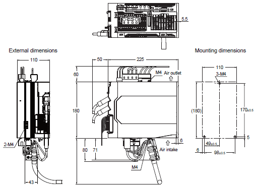 R88M-1A[] / R88D-1SAN[]-ECT Dimensions 3 